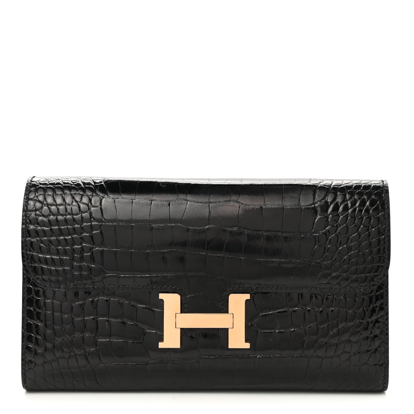 Shiny Alligator Constance Long Wallet Black