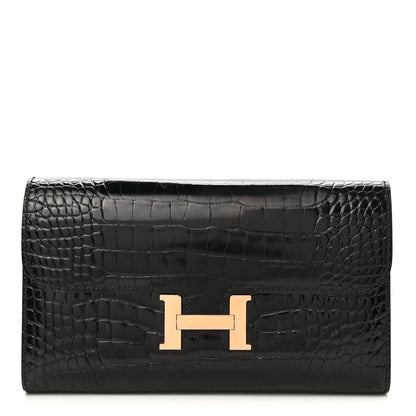 Hermes Shiny Alligator Constance Long Wallet Black 1 of 9