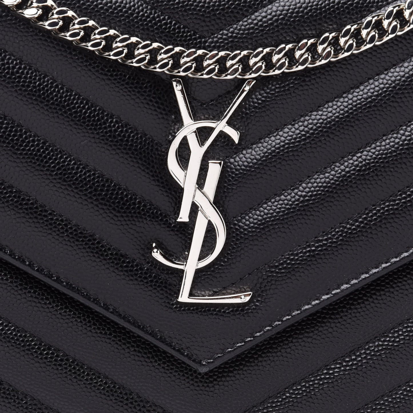 Grain De Poudre Matelasse Chevron Monogram Chain Wallet Black