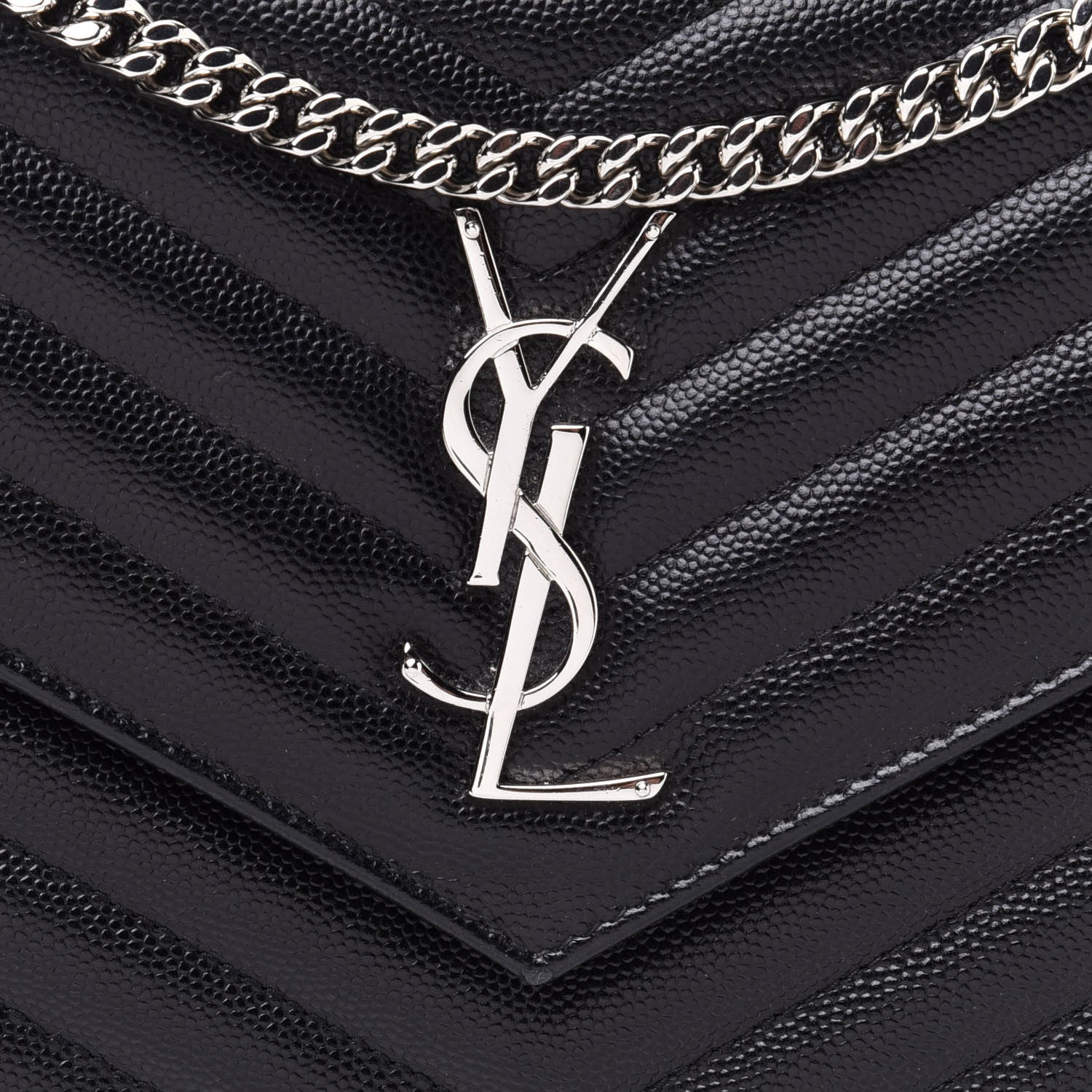 Saint Laurent Grain De Poudre Matelasse Chevron Monogram Chain Wallet Black 8 of 12