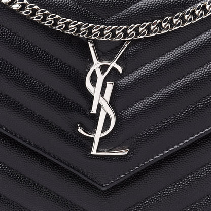 Saint Laurent Grain De Poudre Matelasse Chevron Monogram Chain Wallet Black 8 of 12