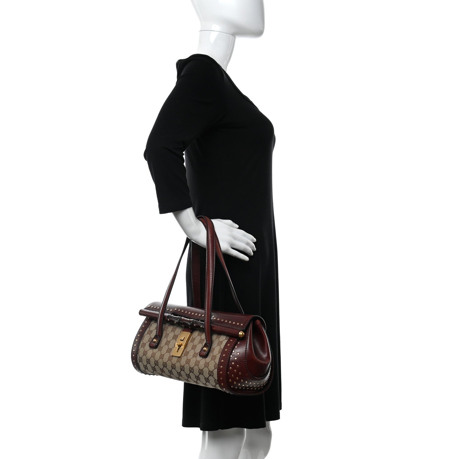 Gucci Monogram Bamboo Bullet Satchel Burgundy 2 of 9