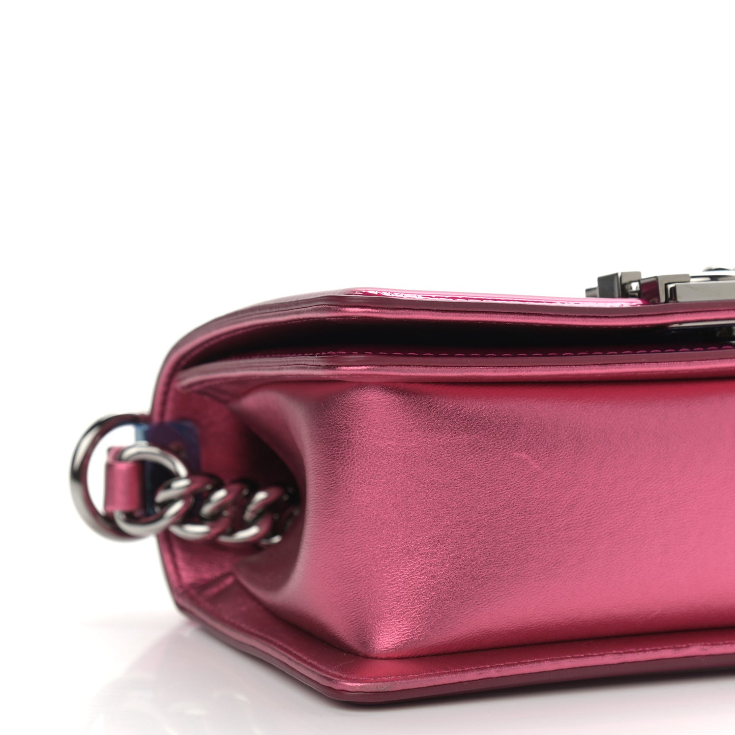 Metallic Patent Calfskin Quilted Small Boy Flap Pink