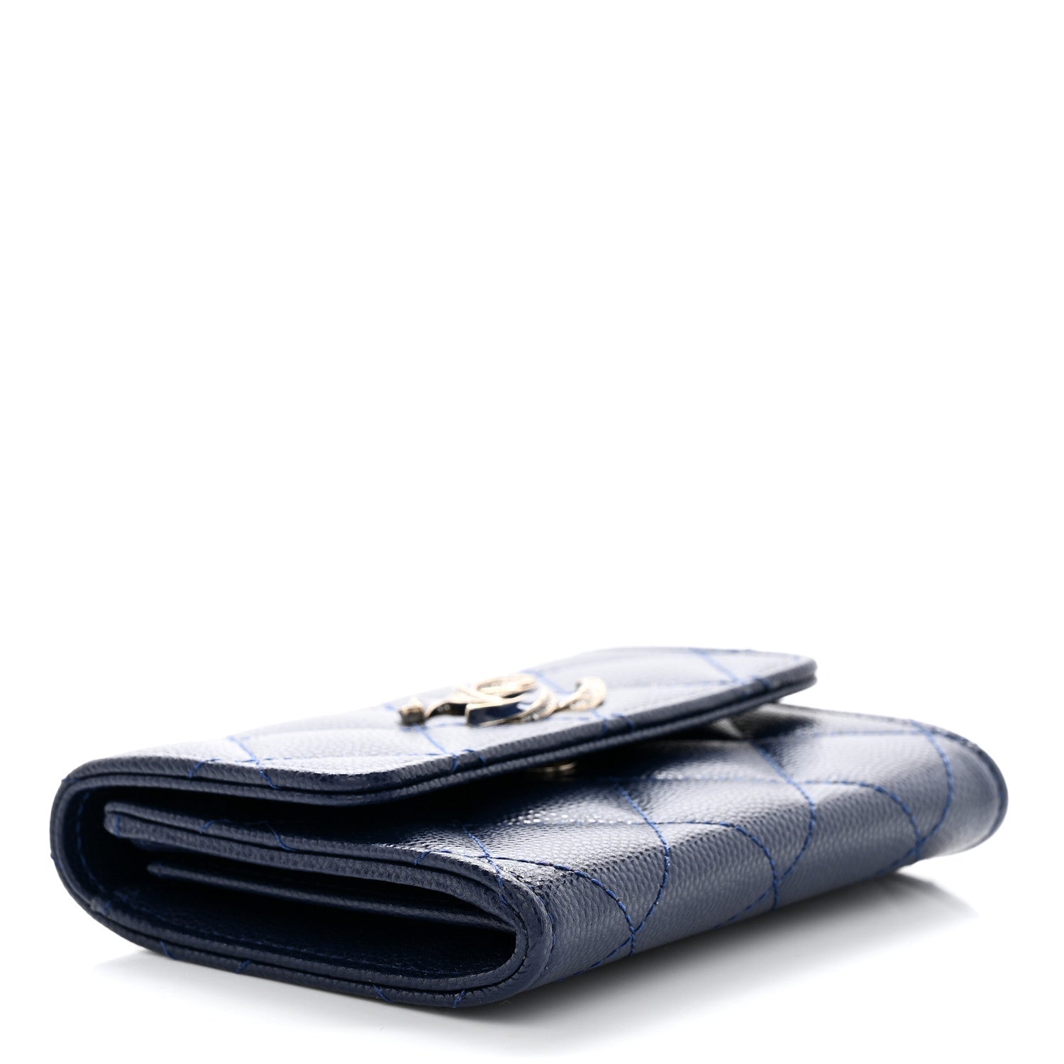 Chanel Caviar Quilted Crystal Enamel Flap Card Holder Navy Blue 4 of 9