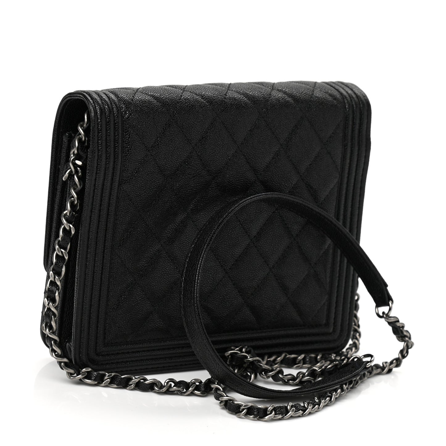 Caviar Quilted Boy Clutch With Chain Black