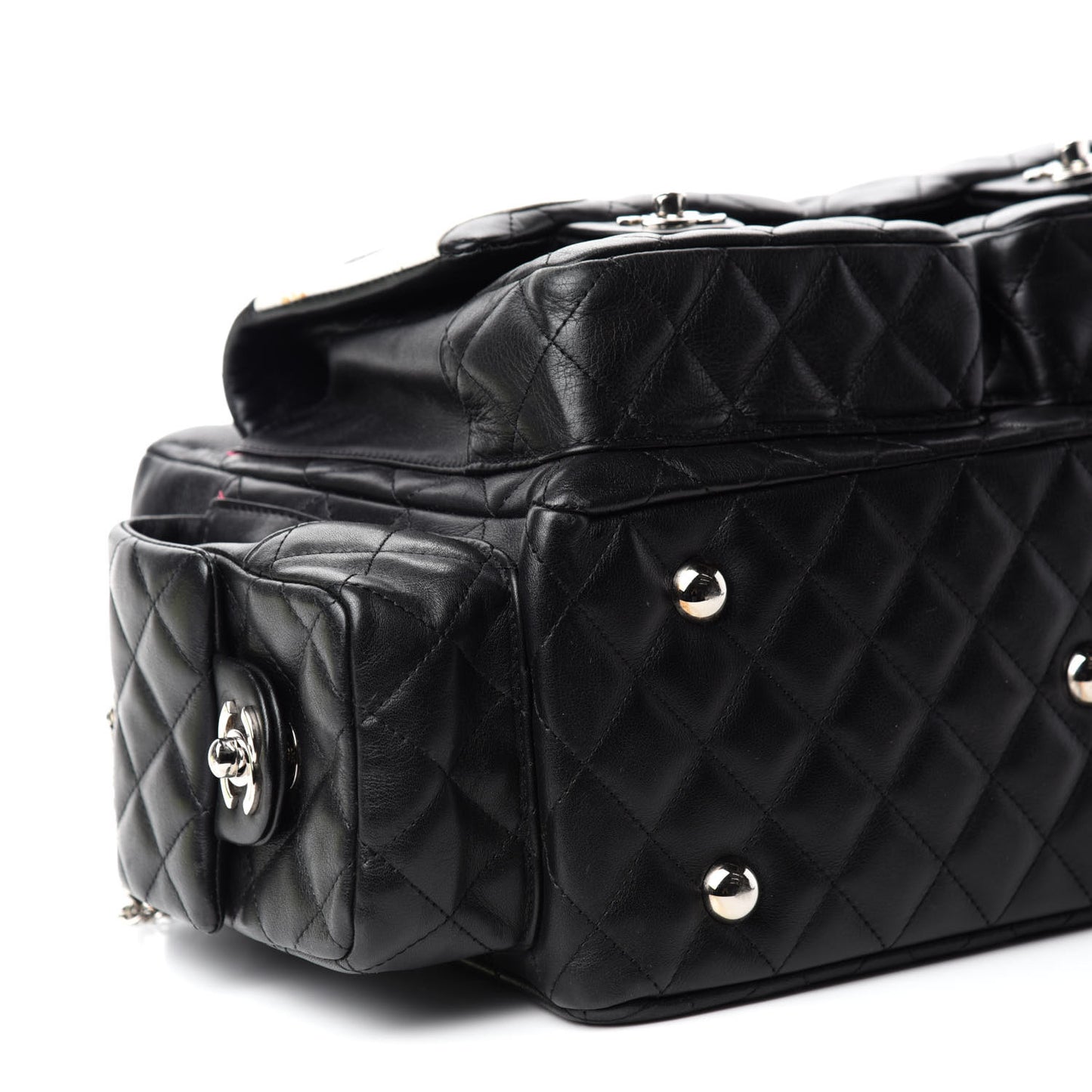 Calfskin Quilted Large Cambon Multipocket Reporter Black White
