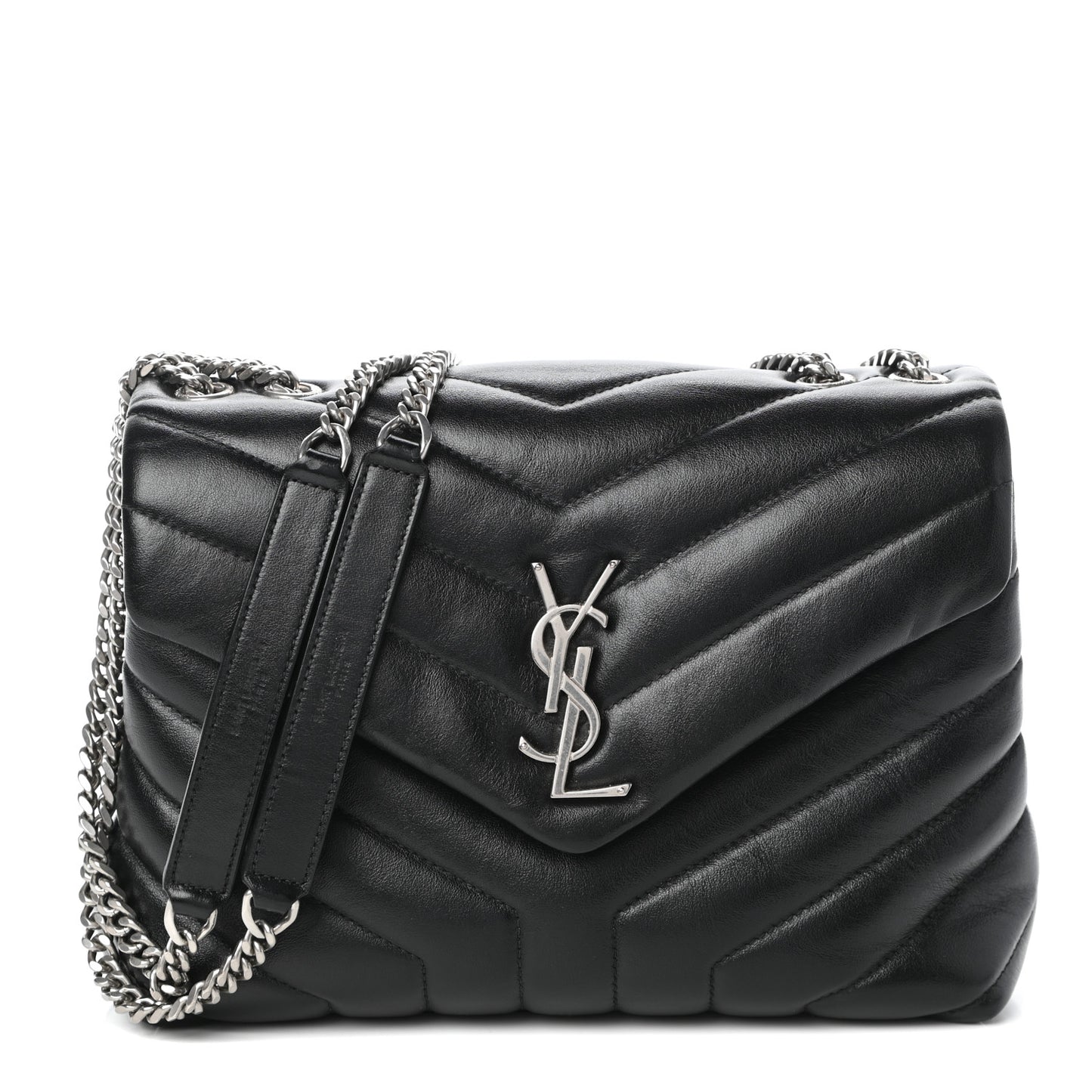 Calfskin Y Quilted Monogram Small Loulou Chain Satchel Black