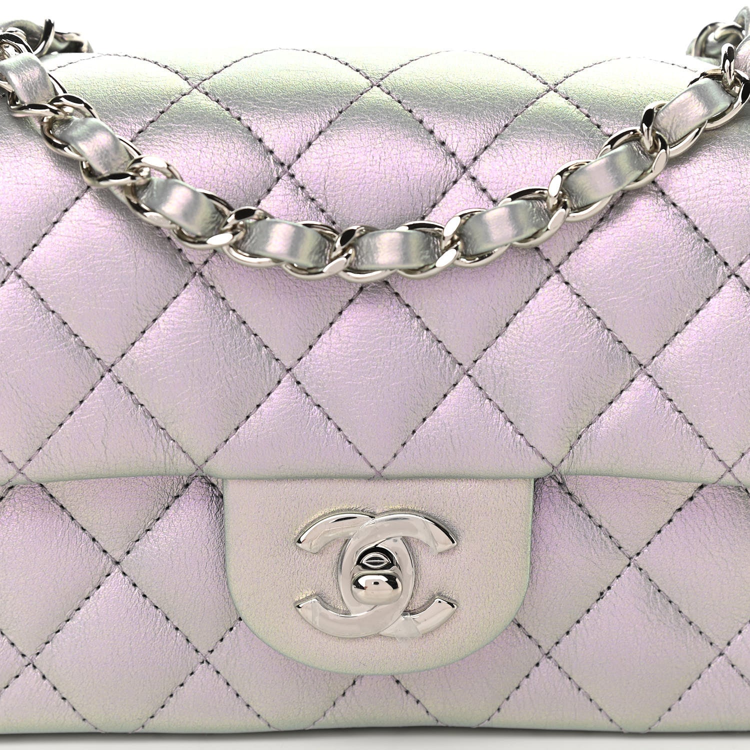 Chanel Iridescent Calfskin Quilted Mini Rectangular Flap Light Purple 8 of 10