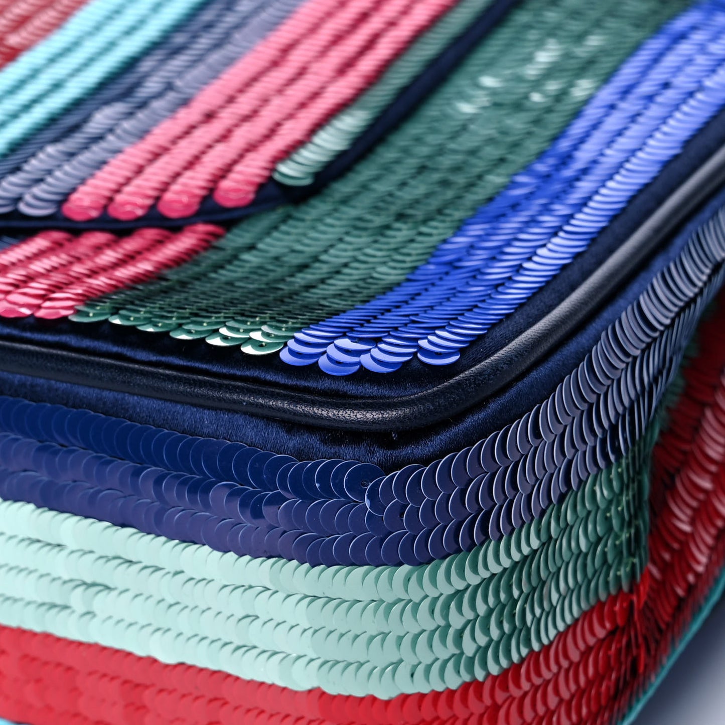 Sequin Lambskin Striped Medium Double Flap Blue Green Pink Red