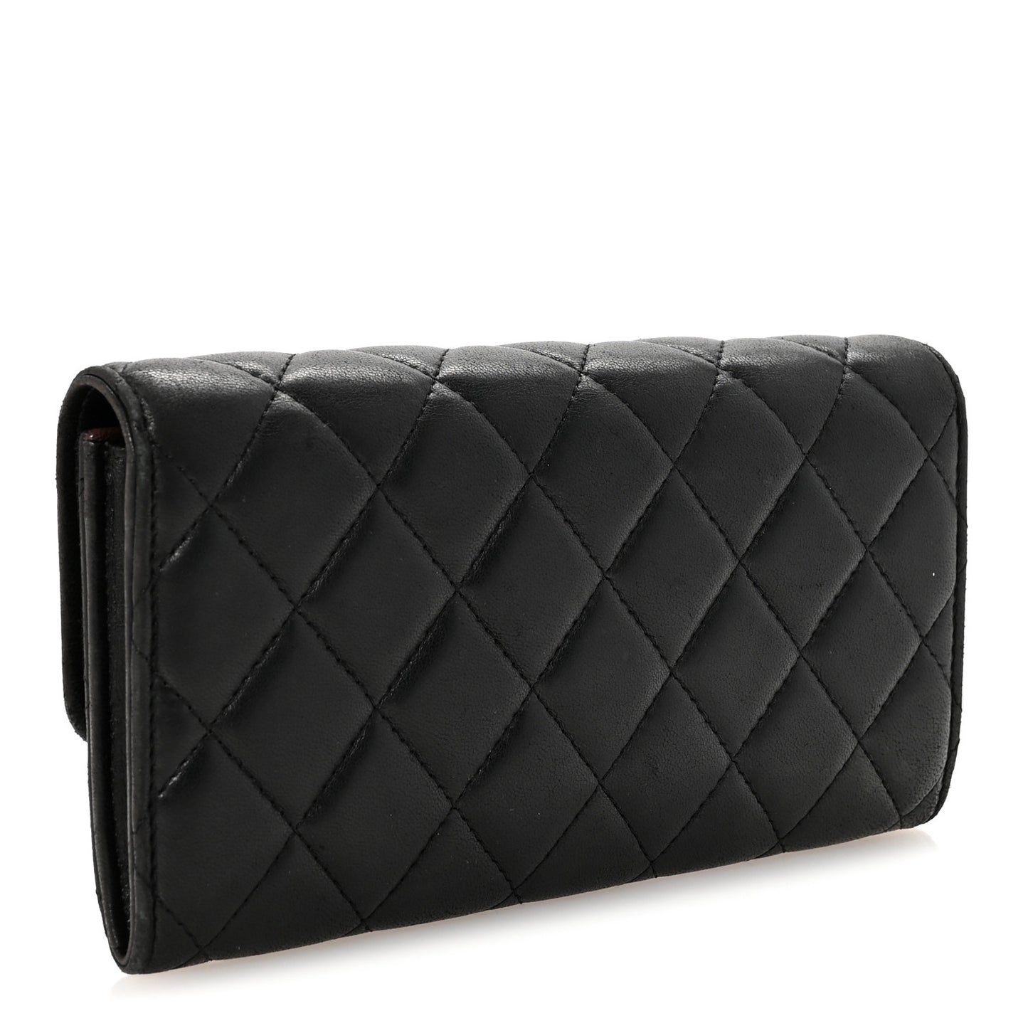 Lambskin Quilted Large Gusset Flap Wallet Black