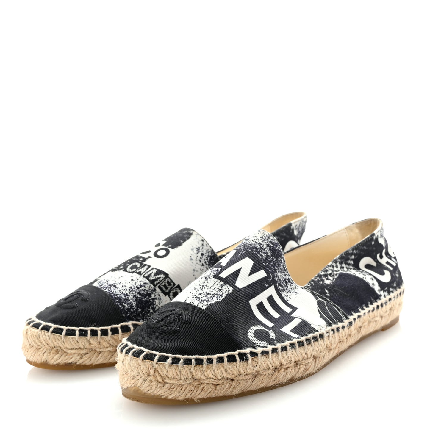 Printed Canvas Grosgrain 31 Rue Cambon Espadrilles 38 Black White