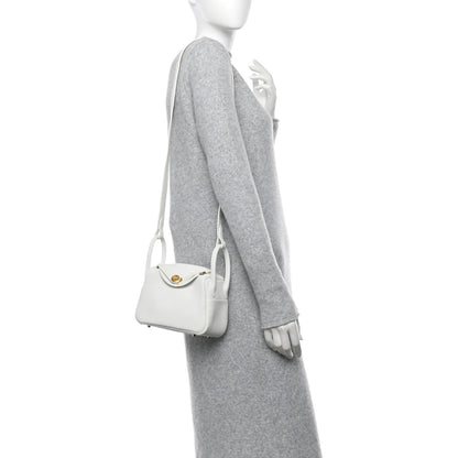 Hermes Taurillon Clemence Mini Lindy 20 New White 2 of 10