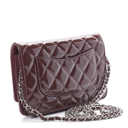 Chanel Patent Quilted Wallet On Chain WOC Burgundy 3 of 13