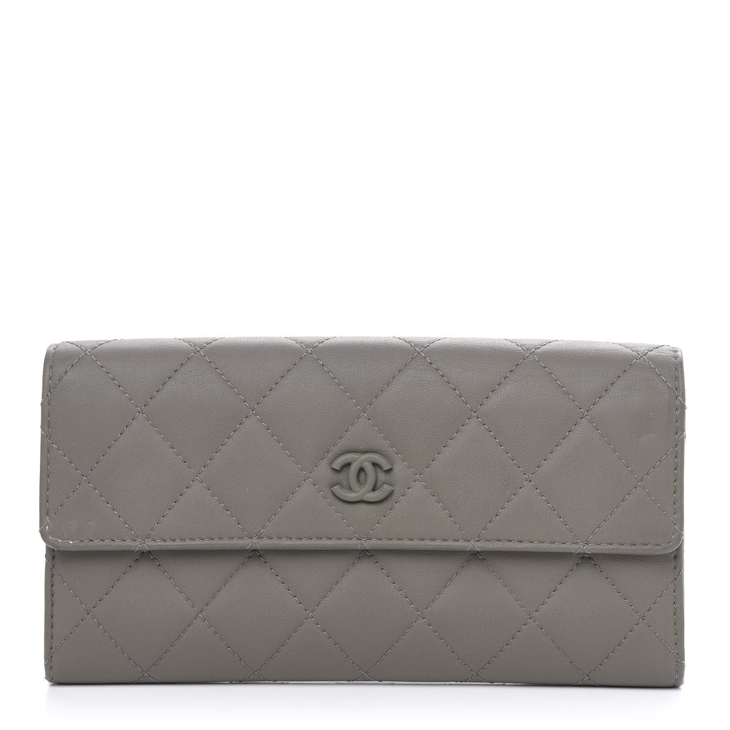 Calfskin Quilted Large Gusset Flap Wallet Grey