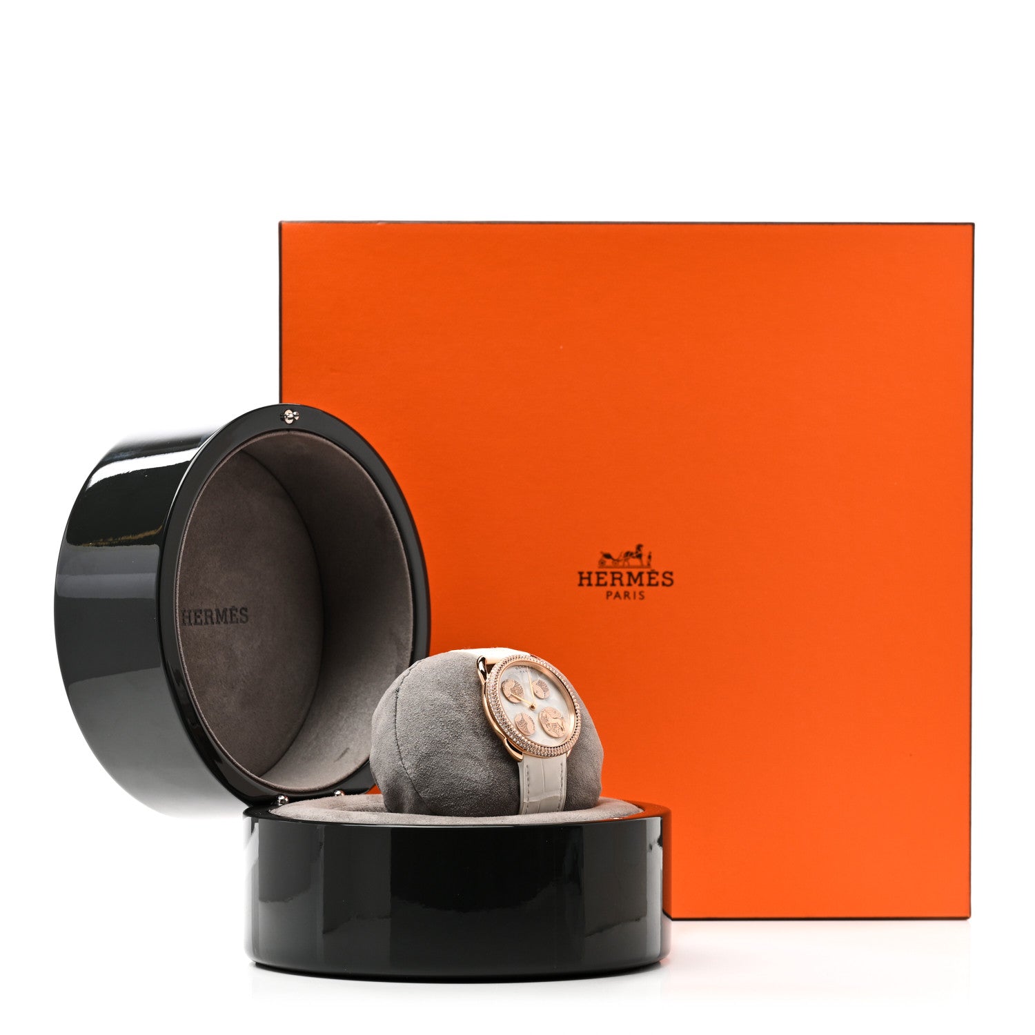 Hermes 18K Rose Gold Alligator Diamond Bezel 38mm Arceau Cheval Cosmique Automatic Watch Blanc 5 of 5