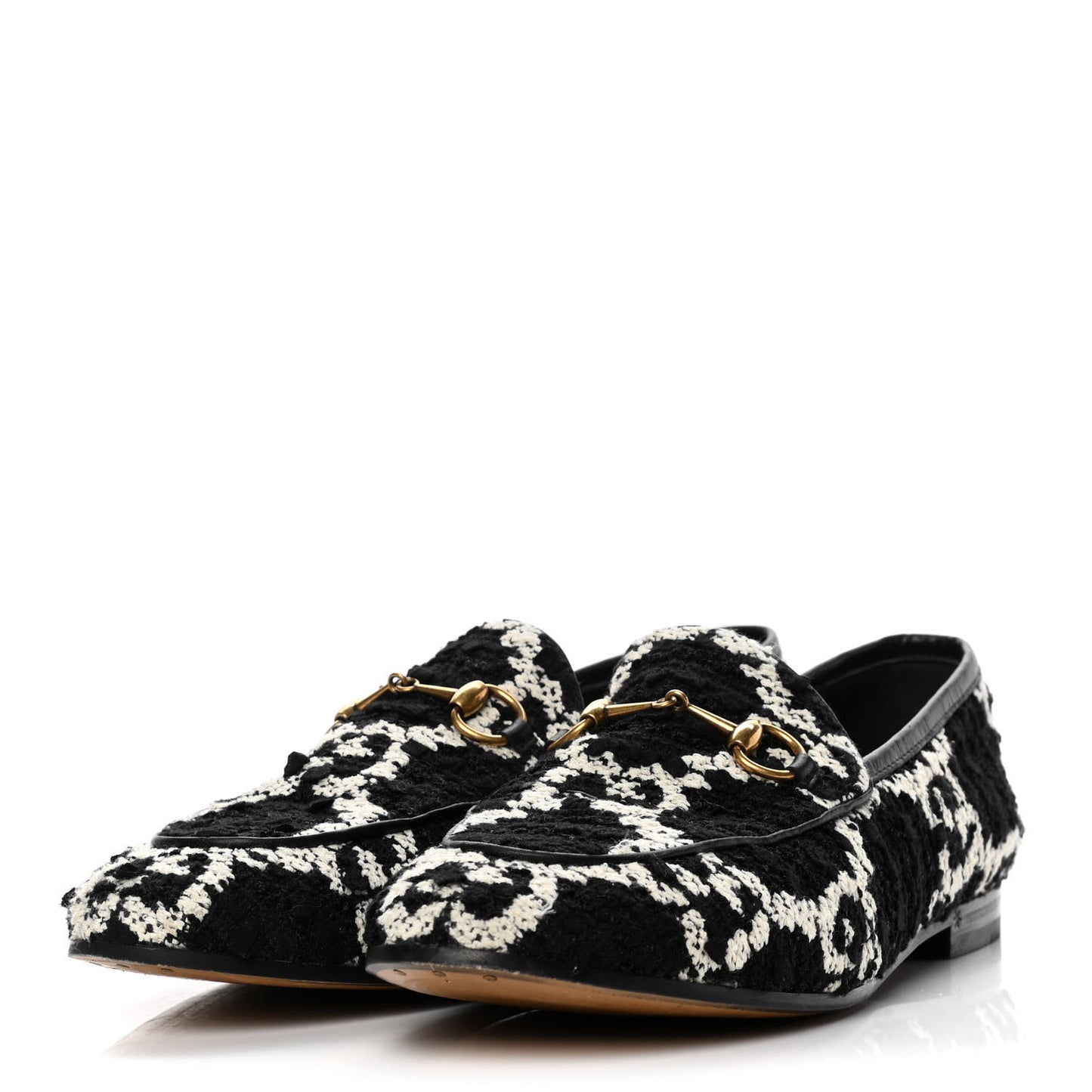 Tweed GG Monogram Horsebit Womens Jordaan Loafers 38.5 Black Natural