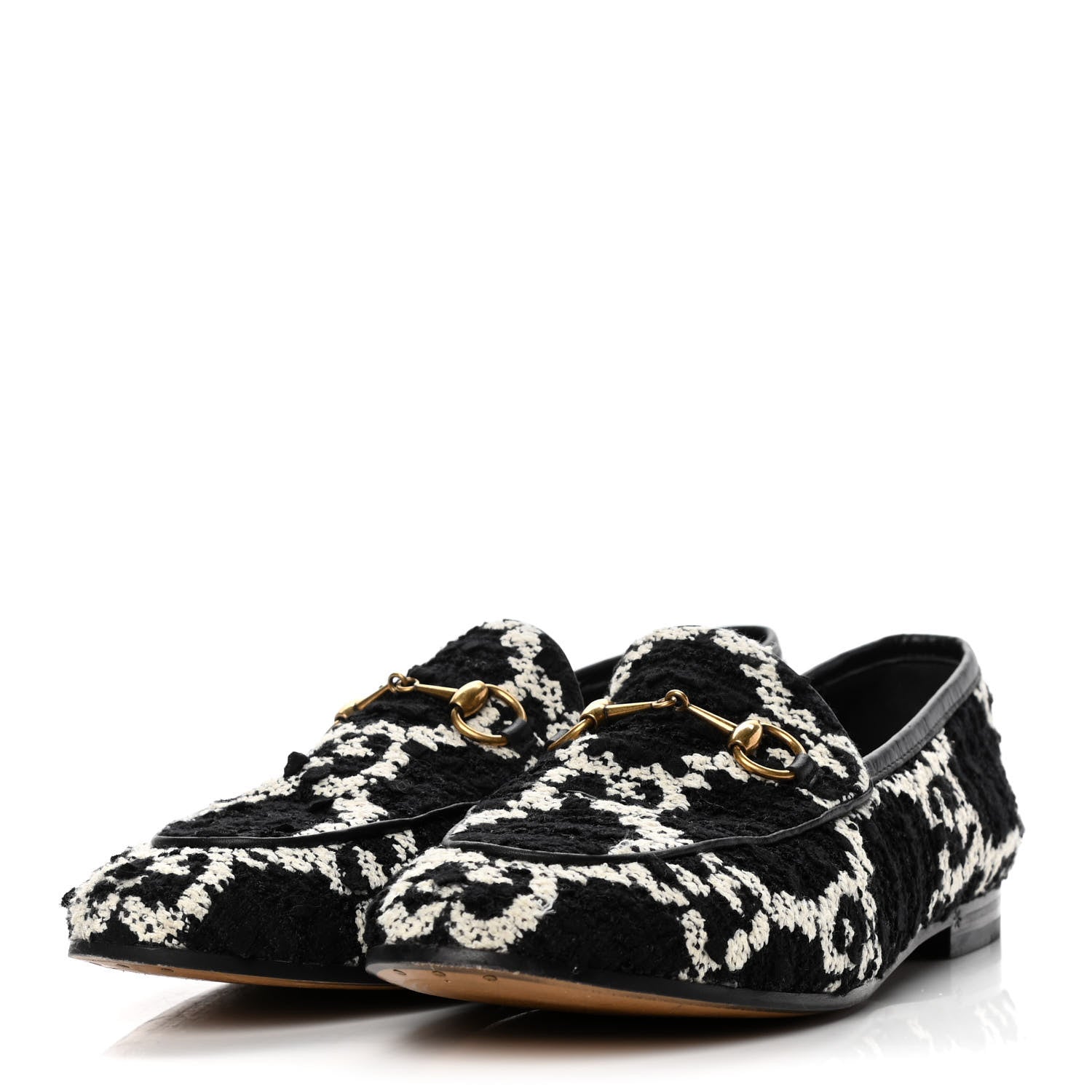 Gucci Tweed GG Monogram Horsebit Womens Jordaan Loafers 38.5 Black Natural 3 of 10