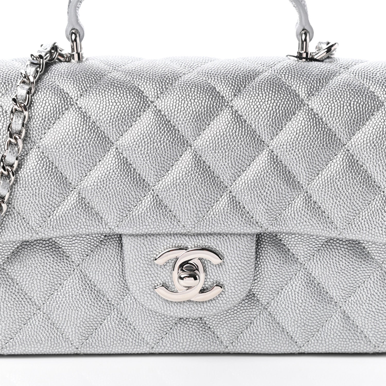 Chanel Metallic Caviar Quilted Mini Top Handle Rectangular Flap Silver 8 of 10