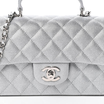 Chanel Metallic Caviar Quilted Mini Top Handle Rectangular Flap Silver 8 of 10