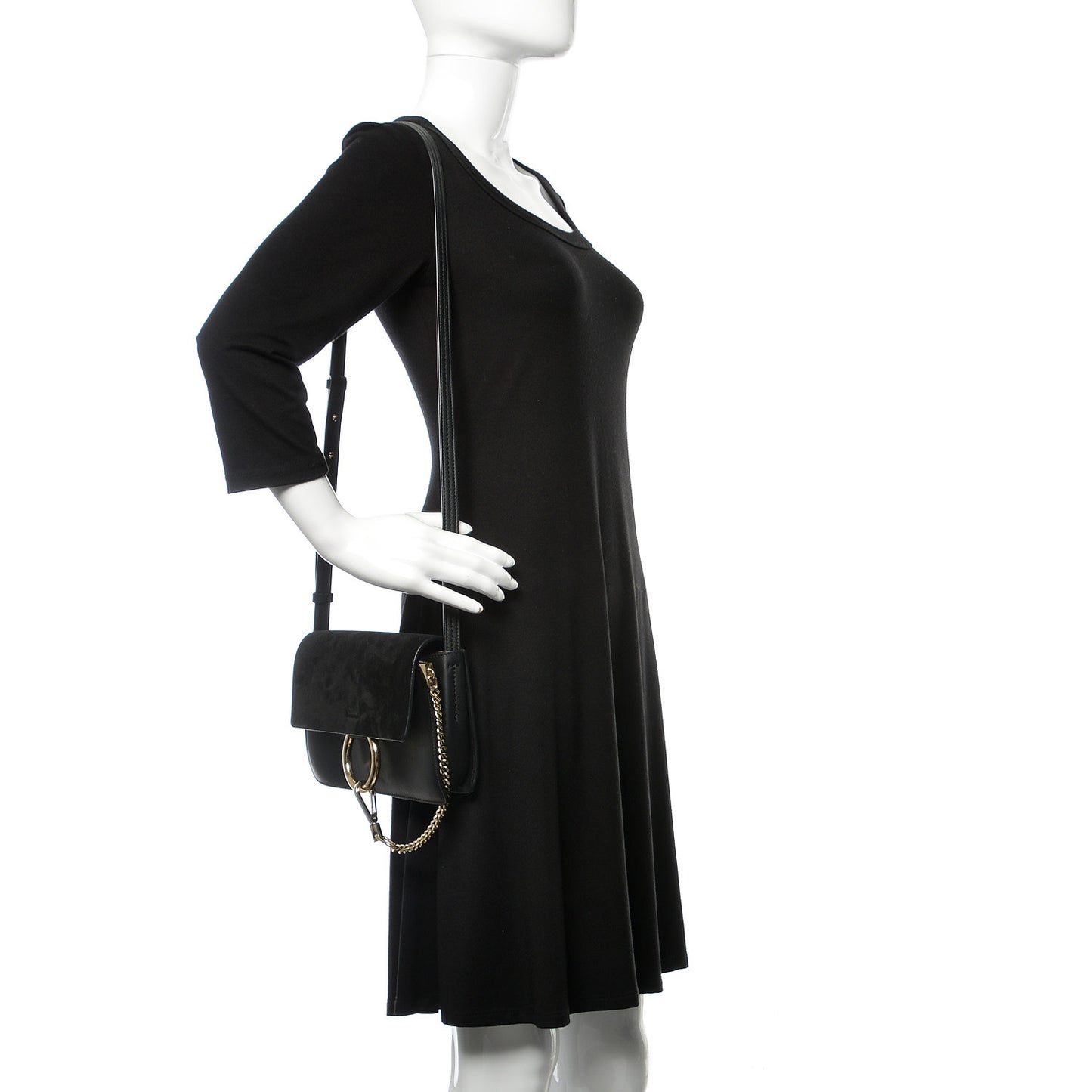 Suede Calfskin Small Faye Shoulder Bag Black
