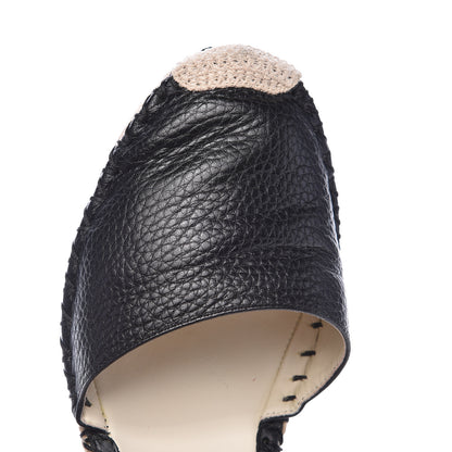 Valentino Garavani Grained Calfskin Rockstud Ankle Wrap Espadrille 15/85mm Wedges 38 Black Light Ivory 9 of 10