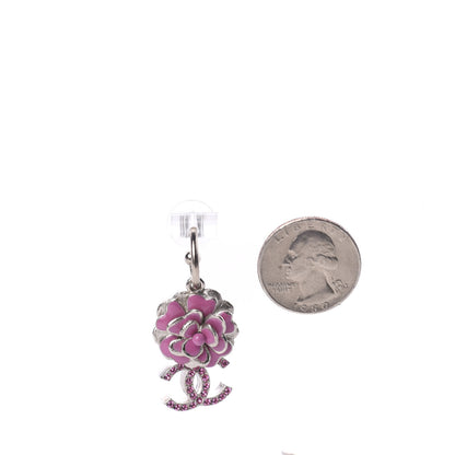 Chanel Enamel Crystal Flower CC Drop Earrings Silver Pink 2 of 5