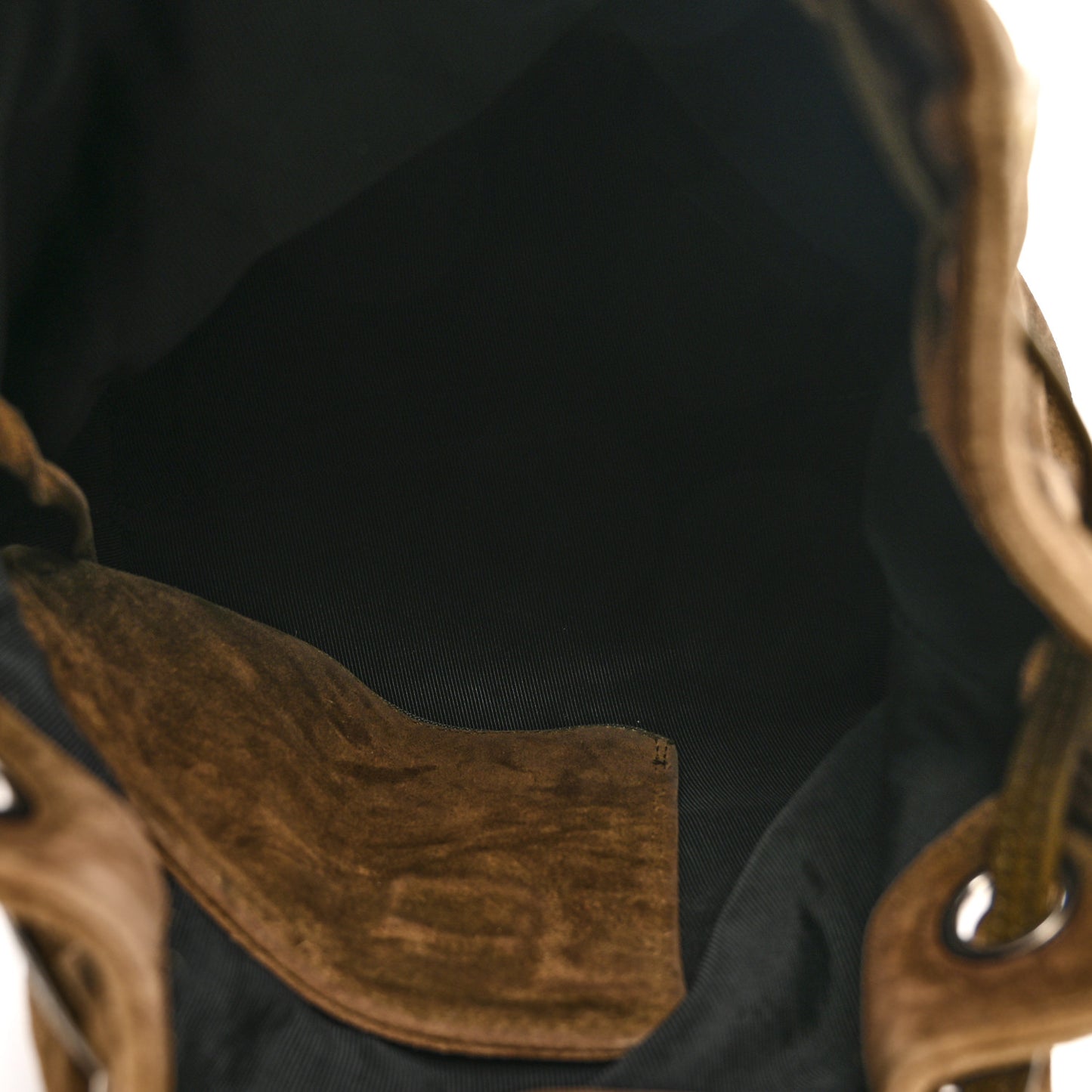 Suede Drawstring Bucket Bag Khaki