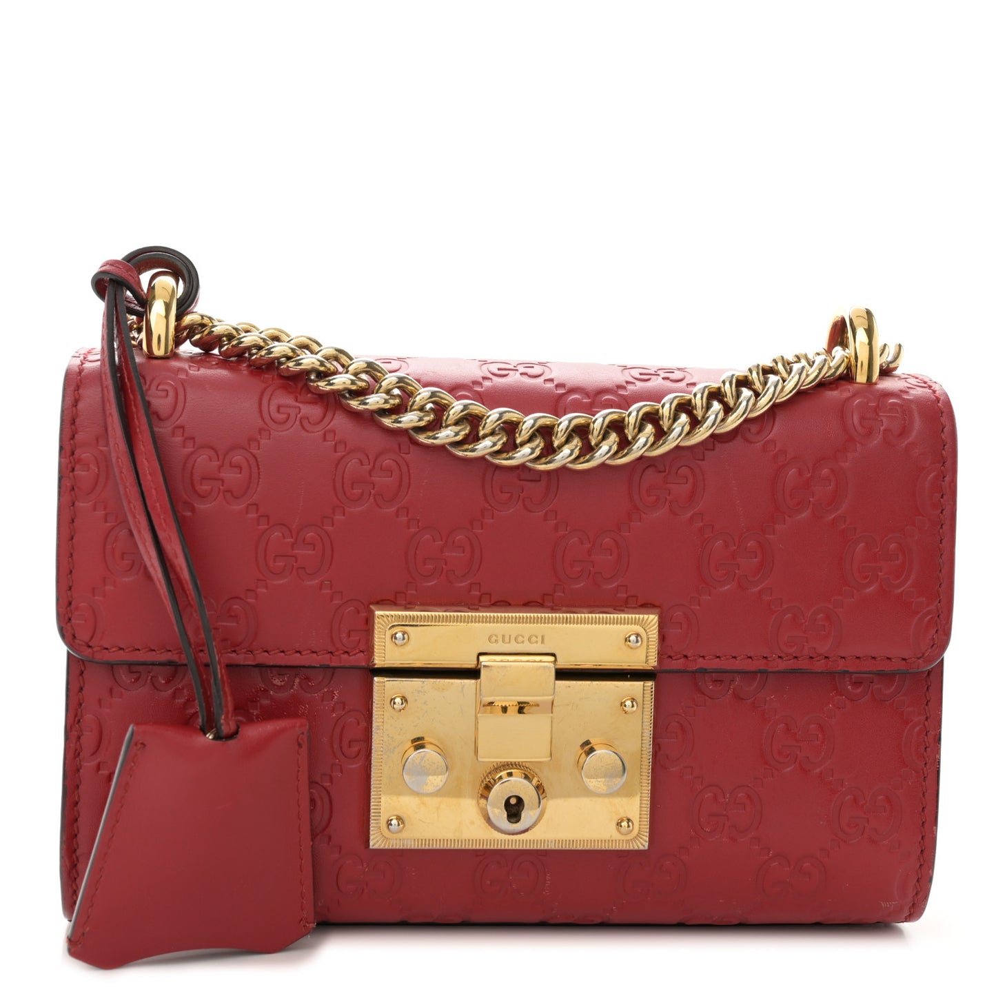 Guccissima Small Padlock Shoulder Bag Hibiscus Red