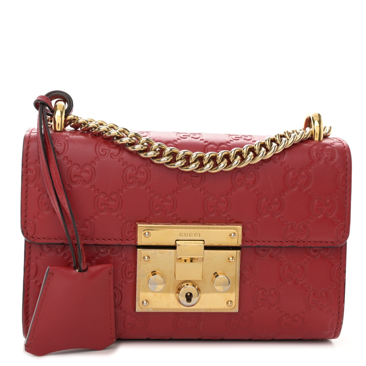 Gucci Guccissima Small Padlock Shoulder Bag Hibiscus Red 1 of 14