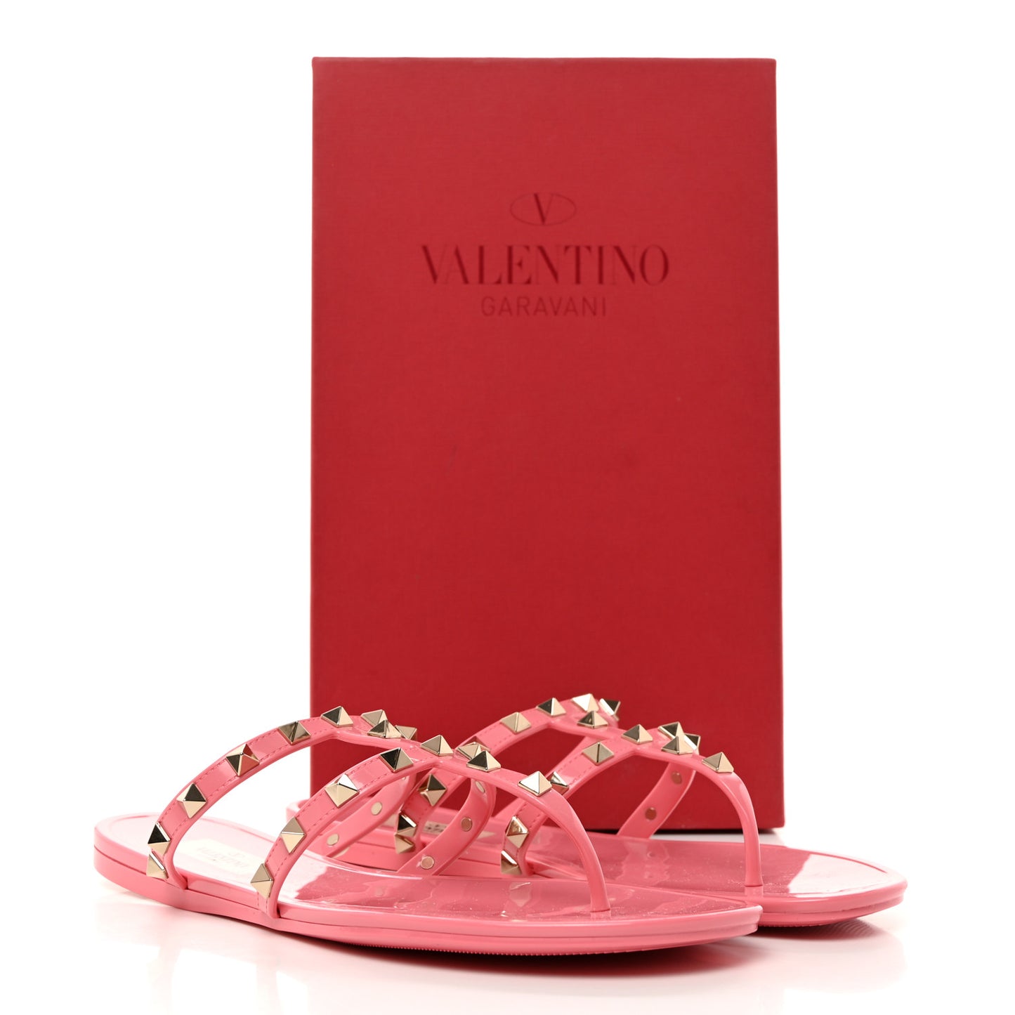 PVC Jelly Rockstud Caged Flat Thong Sandals 39 Dawn Pink