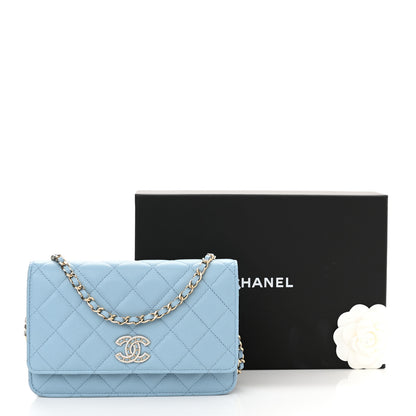 Chanel Caviar Quilted Crystal CC Wallet On Chain WOC Light Blue 13 of 13