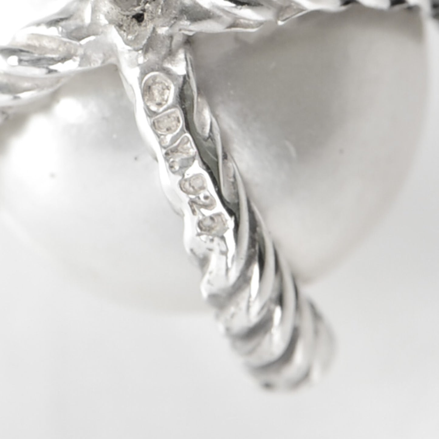 Sterling Silver Diamond Pearl 10mm Cable Stud Earrings