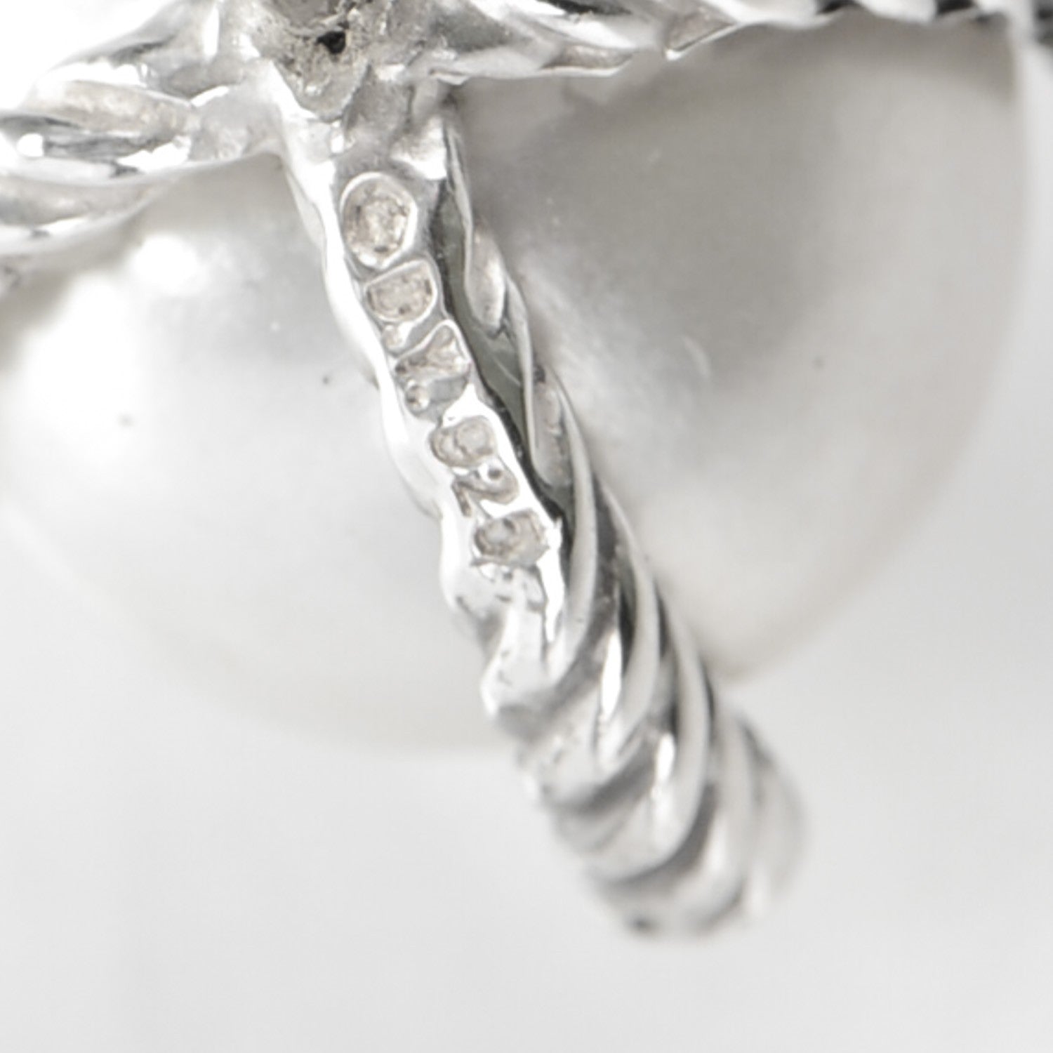 David Yurman Sterling Silver Diamond Pearl 10mm Cable Stud Earrings 4 of 4