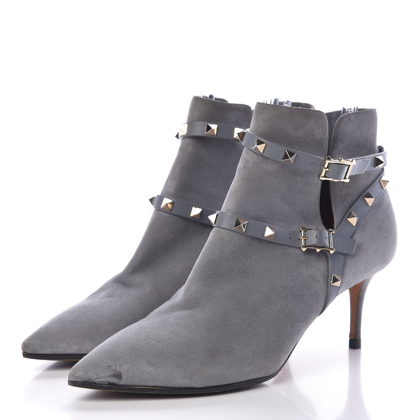 Suede Rockstud Double Buckle 65mm Ankle Boots 41 Light Stone