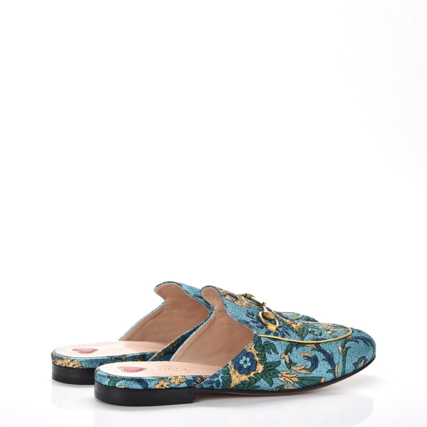 Iridescent Brocade Womens Princetown Slippers 39 Azure Multicolor Oro