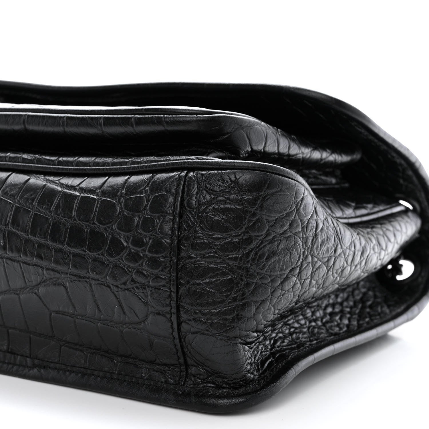 Saint Laurent Crinkled Calfskin Crocodile Embossed Monogram Medium Niki Chain Satchel Black 10 of 10
