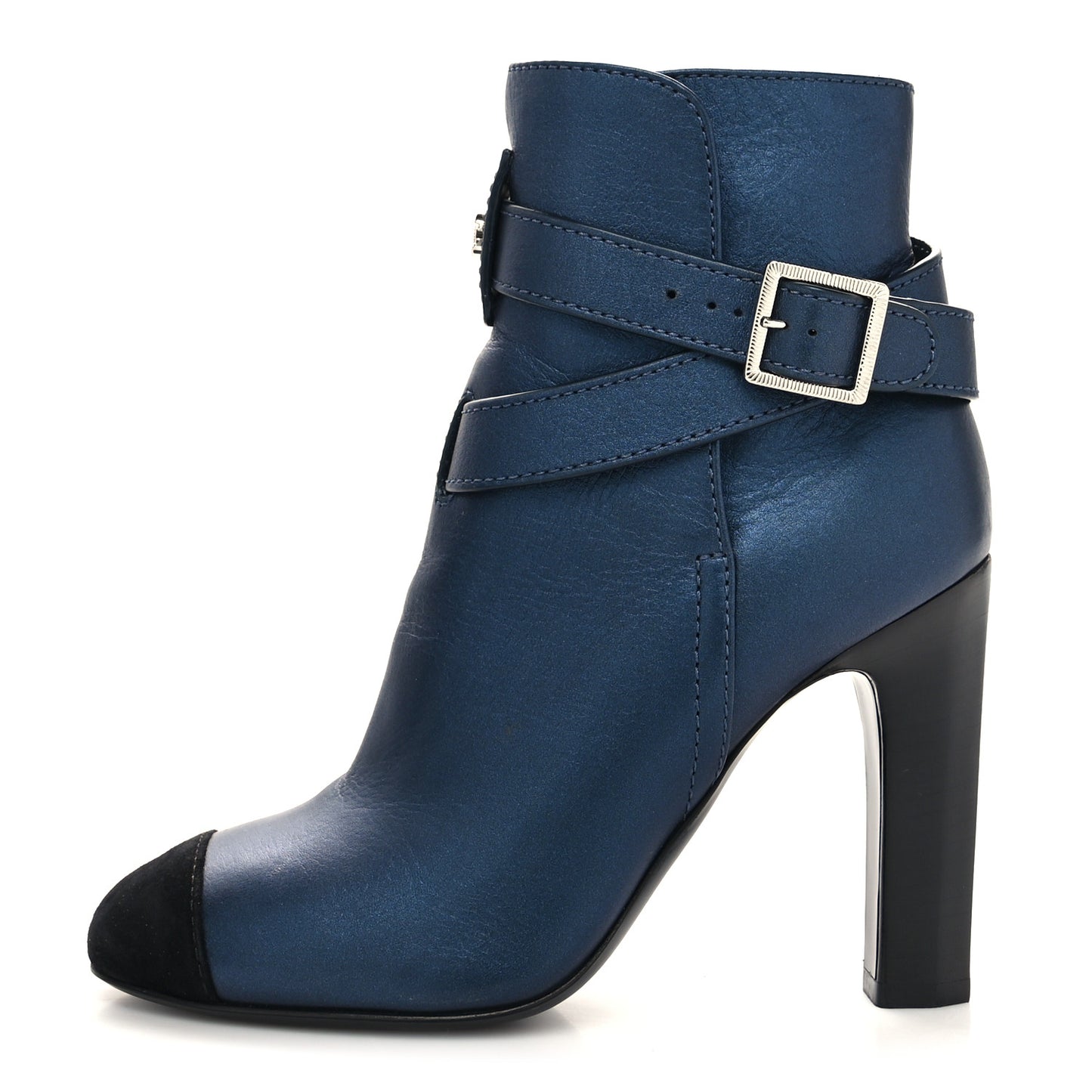 Calfskin Suede Cap Toe CC Short Boots 36 Navy Black
