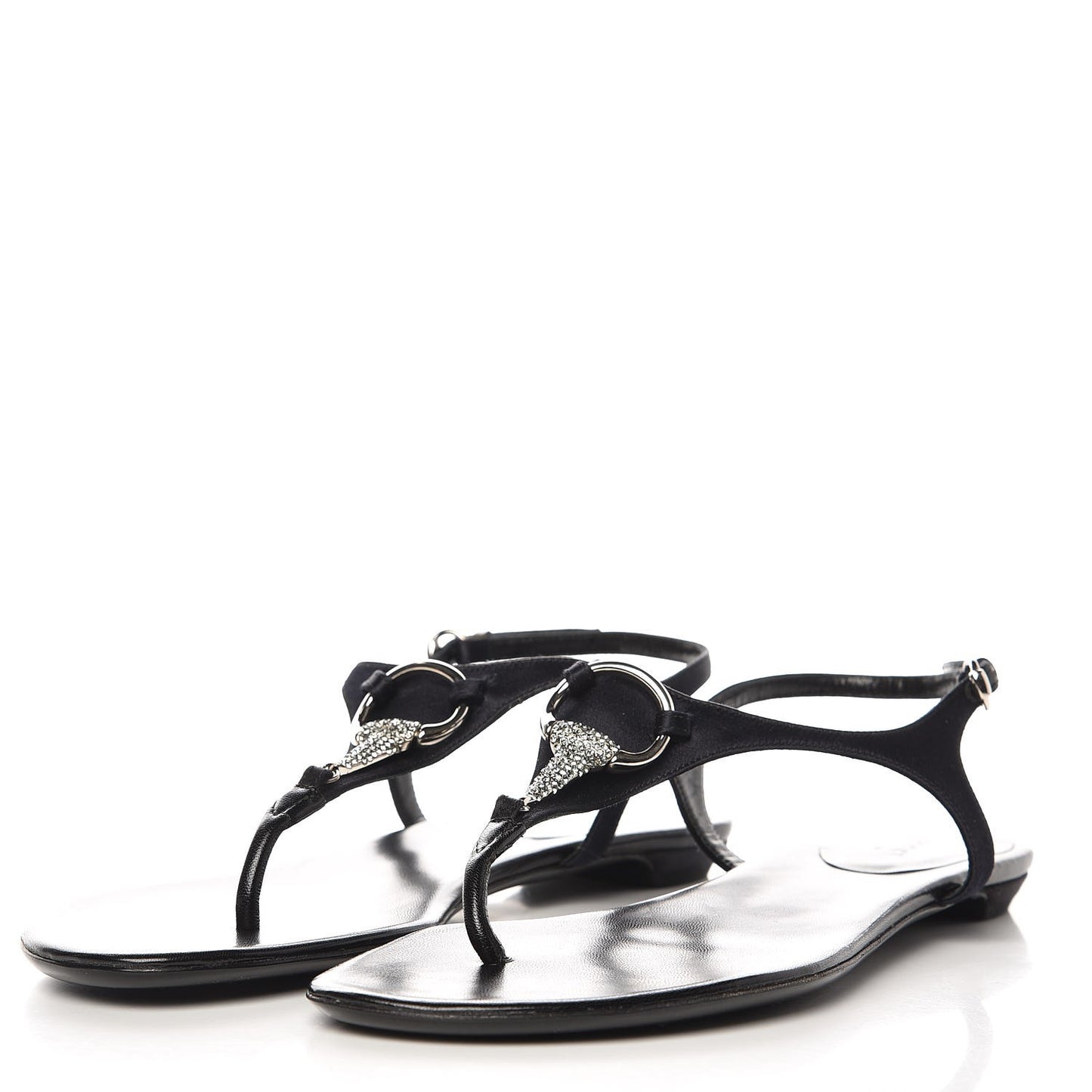 Lambskin Crystal Lady Bit Thong Sandals 39.5 Black