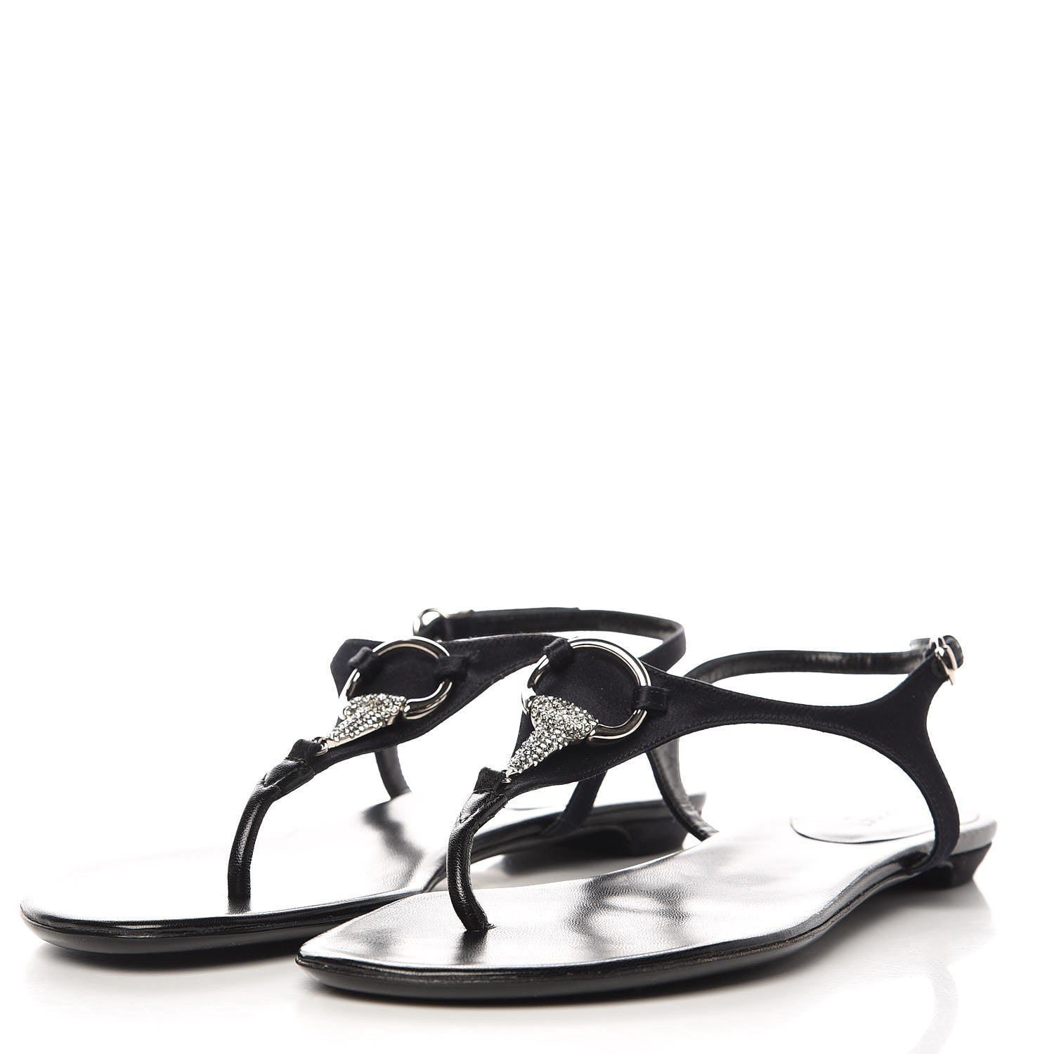 Gucci Lambskin Crystal Lady Bit Thong Sandals 39.5 Black 3 of 10