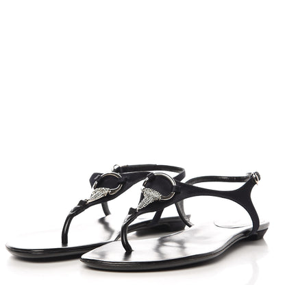 Gucci Lambskin Crystal Lady Bit Thong Sandals 39.5 Black 3 of 10