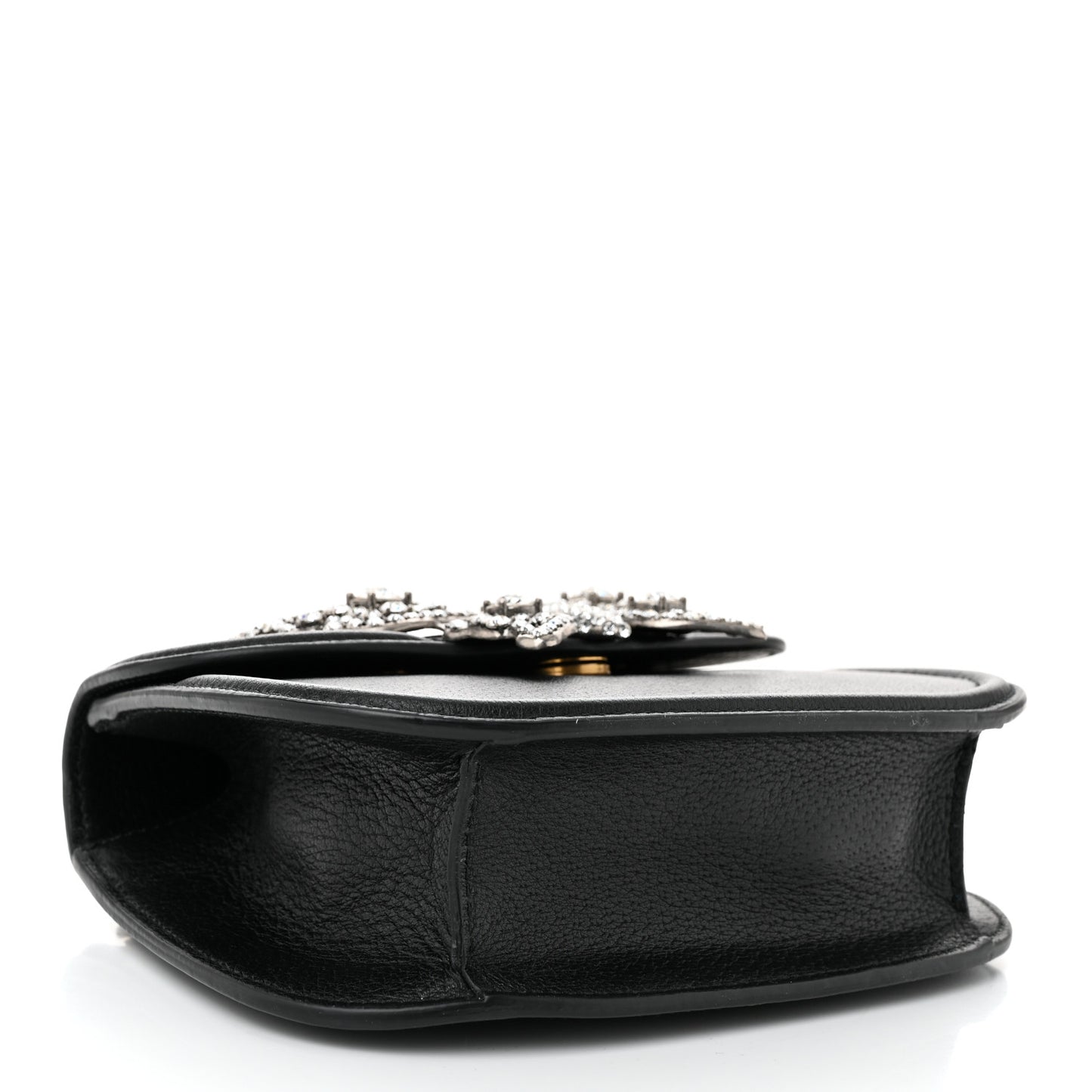 Calfskin Web Crystal Butterfly Stripe Small Totem Shoulder Bag Black