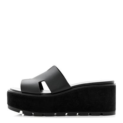 Hermes Calfskin Suede Eze 30 Sandals 38 Black 1 of 12