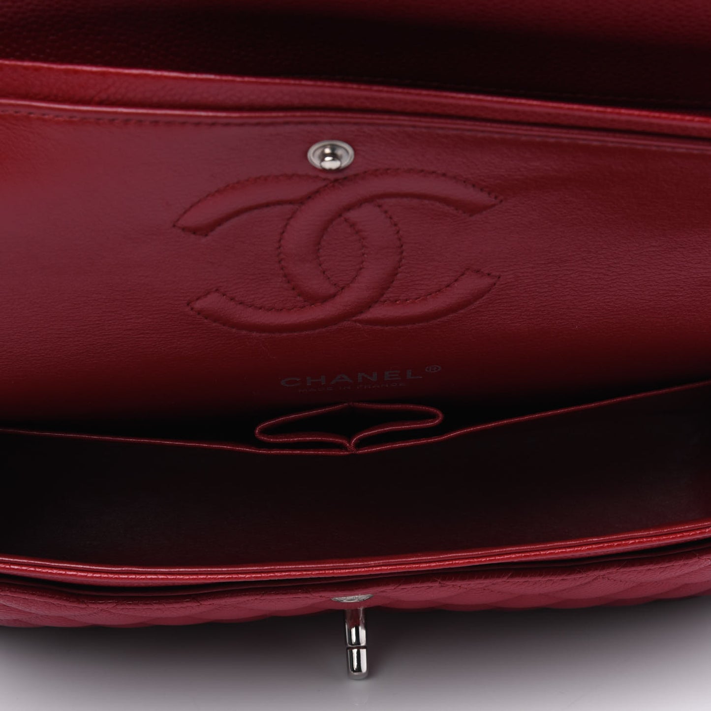 Caviar Quilted Medium Double Flap Dark Red