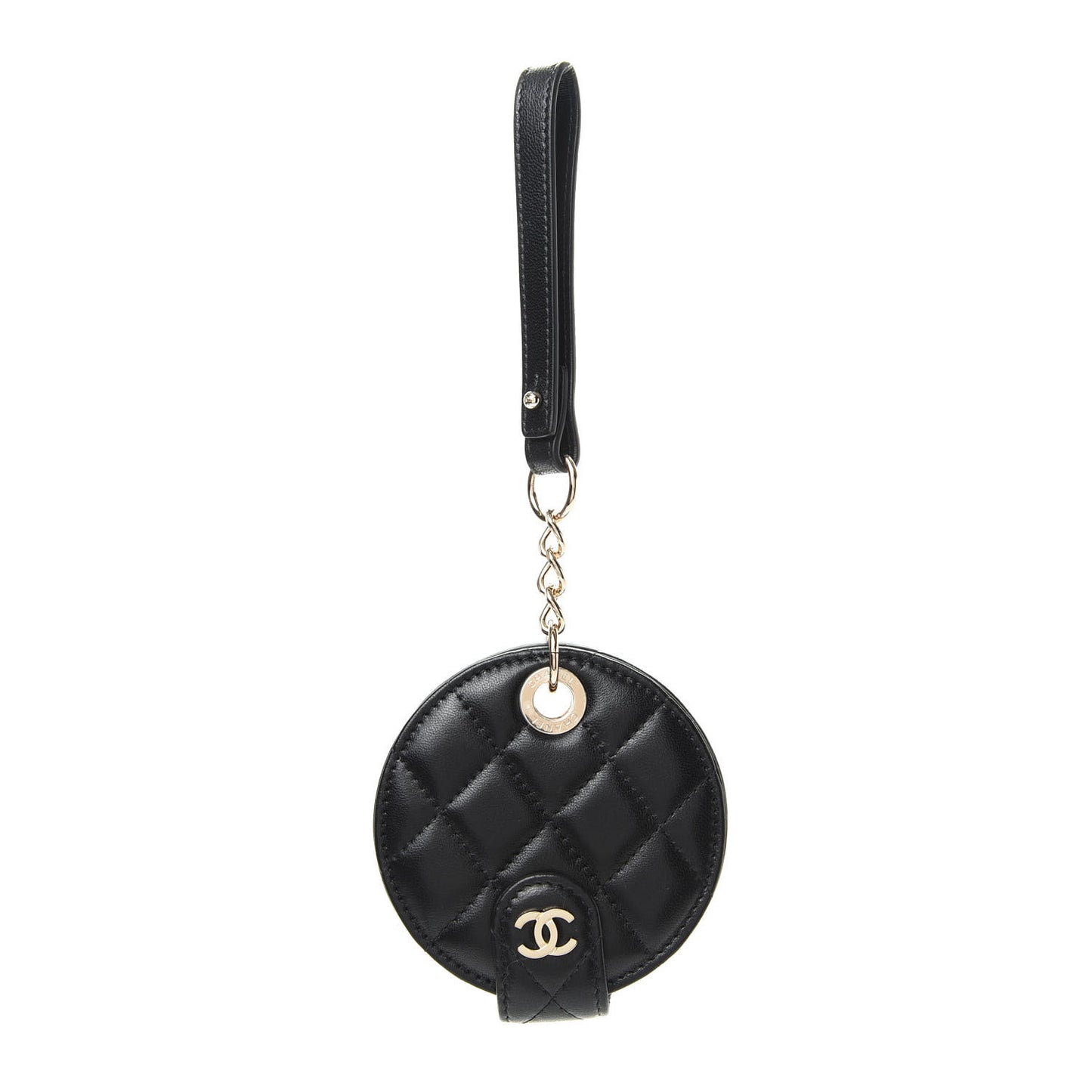 Lambskin Quilted Round Luggage Tag Black