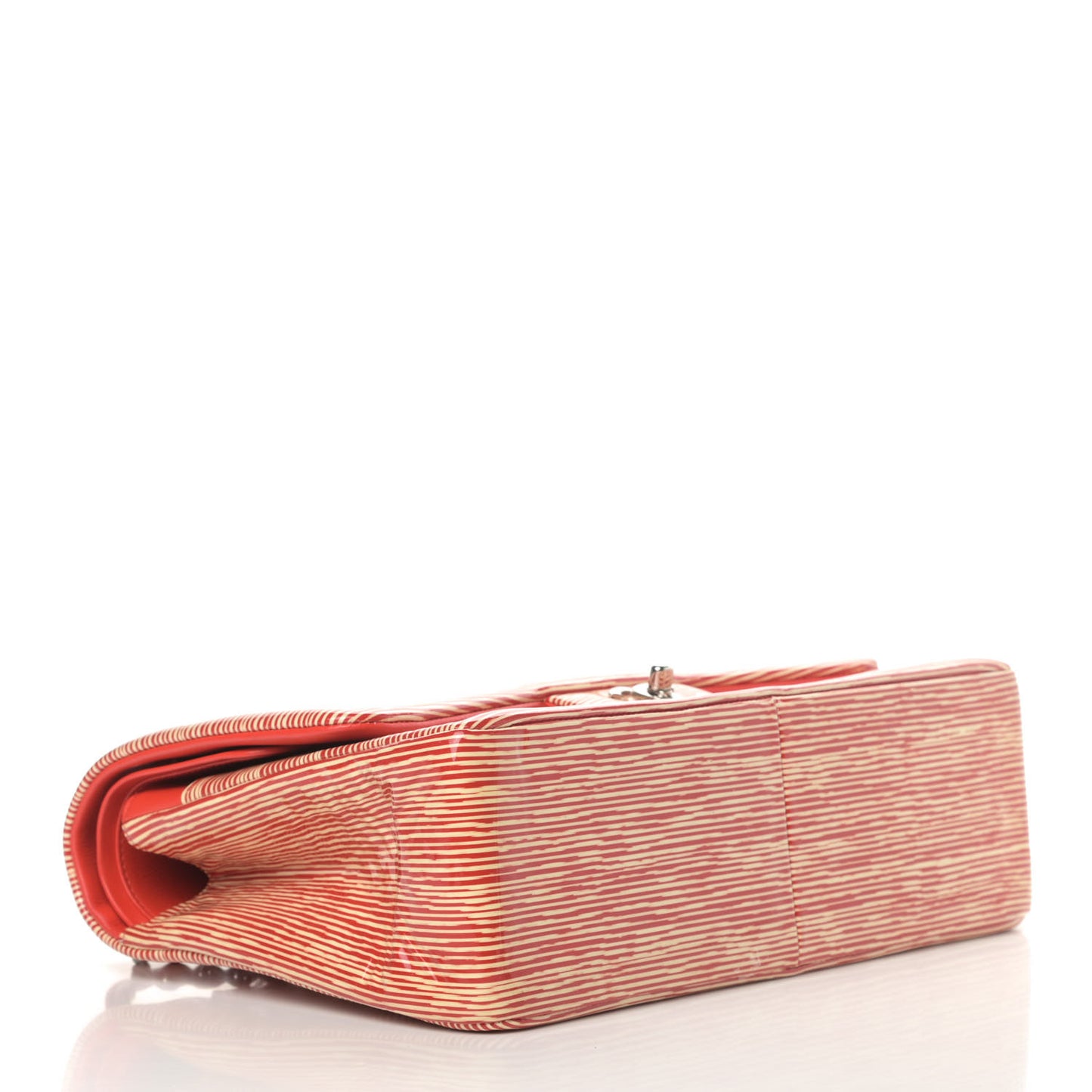Patent Calfskin Striped Jumbo Double Flap Red