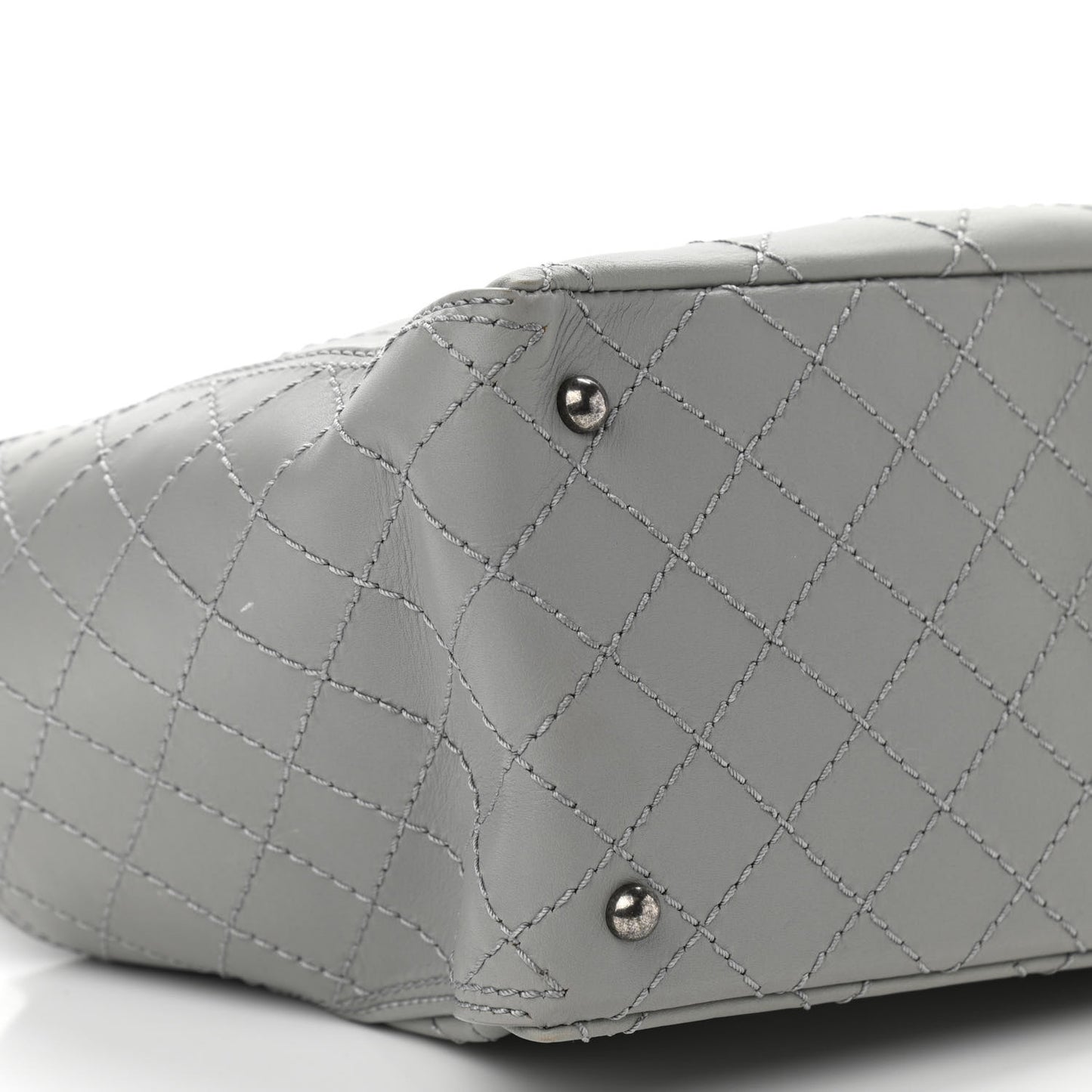 Grained Calfskin Small CC Pocket Tote Grey