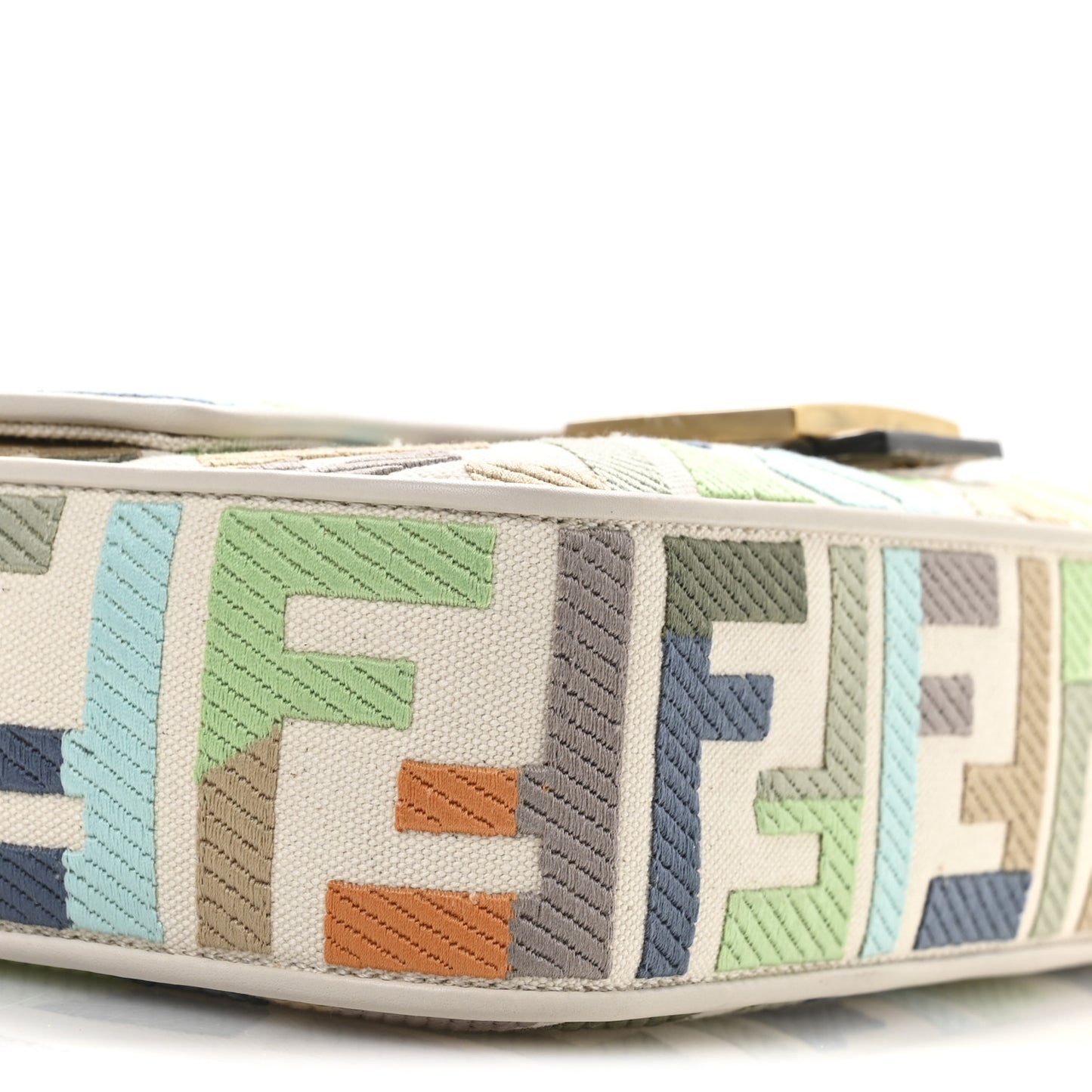Canvas Vitello Seta FF Multicolor Embroidered Baguette Grezzo Multicolor Latte