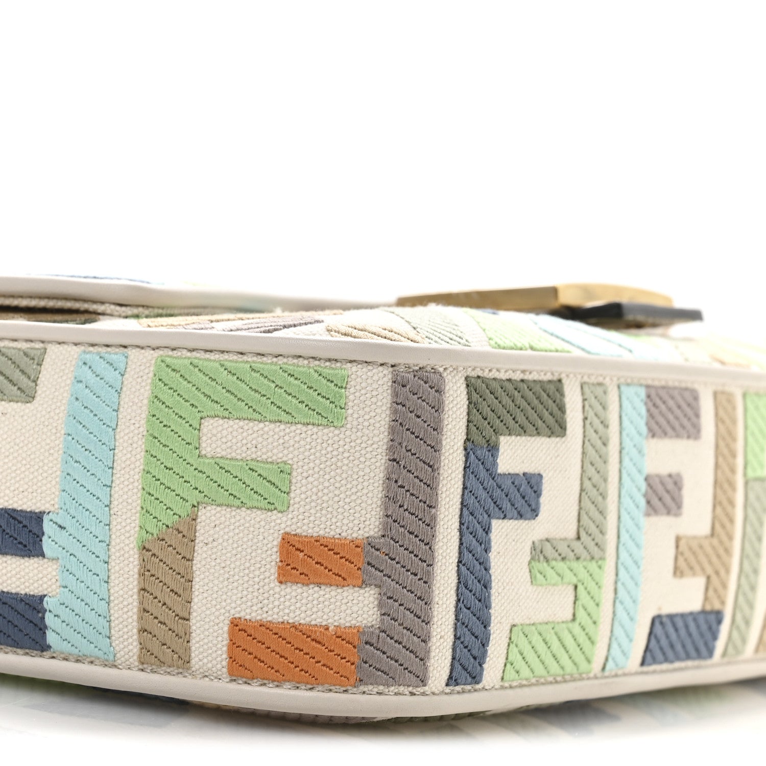 Fendi Canvas Vitello Seta FF Multicolor Embroidered Baguette Grezzo Multicolor Latte 9 of 10