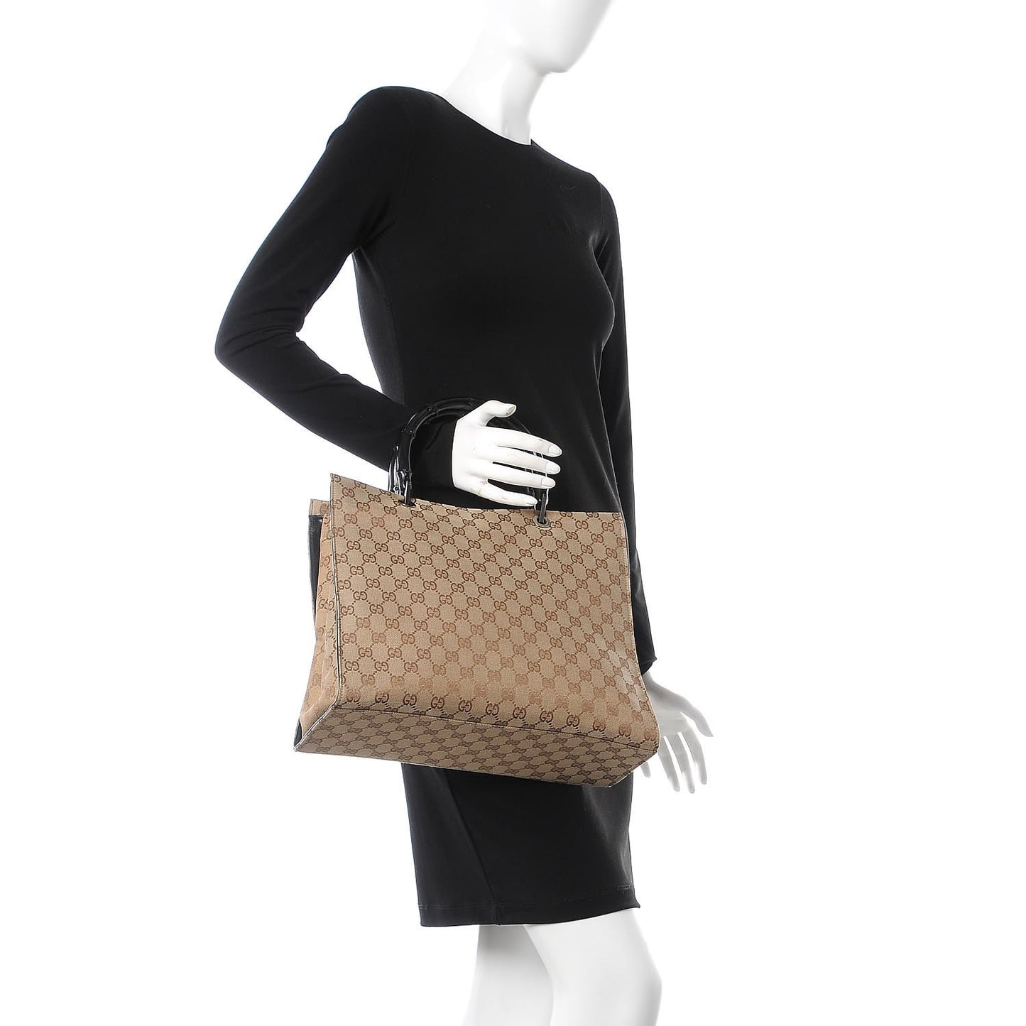 Monogram Bamboo Top Handle Tote Black