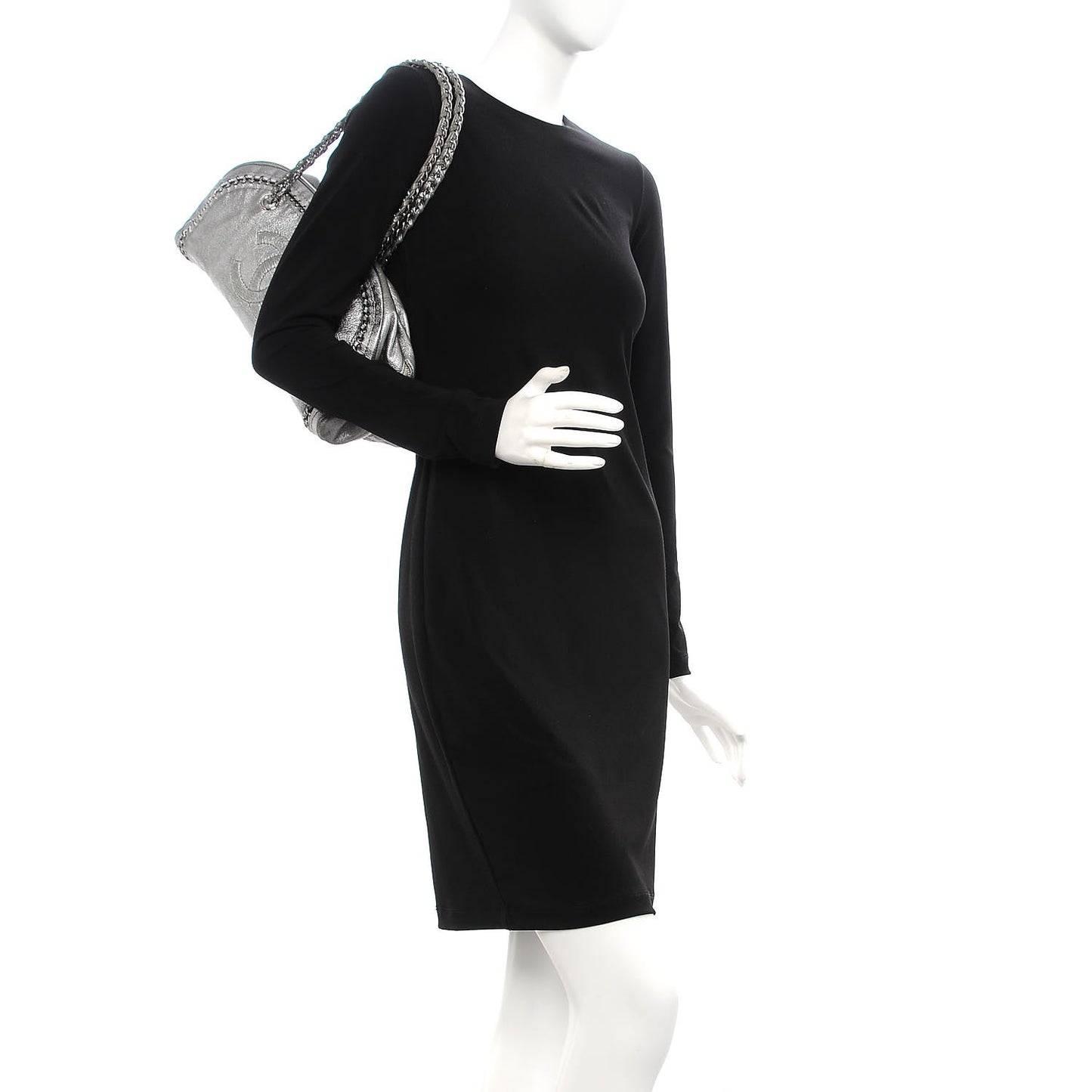 Metallic Goatskin Medium Luxe Ligne Bowler Tote Silver